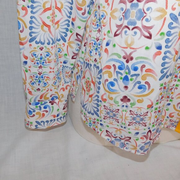 Foxcroft Womens 6 Alexis Watercolor Mosaic  Multicolor No Iron Button  Shirt - Picture 8 of 13